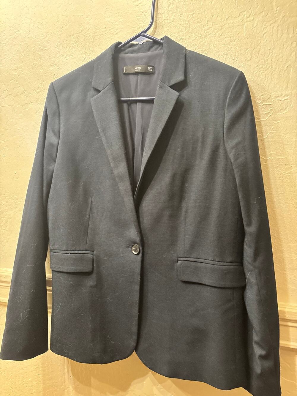 Mango Basics Navy Single Button Blazer Jacket Size 10 Notch Lapel Flap Pockets